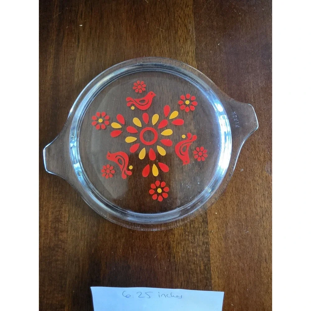 Pyrex A-9-C Lid Clear Red Yellow Retro Replacement Cover Vintage Glass